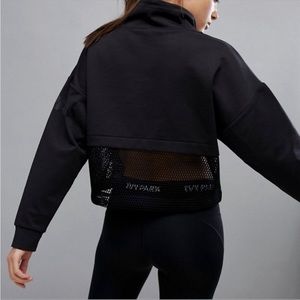 ❌CLEARANCE 🆕 NWOT IVY PARK Black Oversized Black Mesh Side Zip Sweatshirt XS